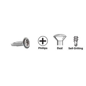CRL Chrome 8 x 5/8" Oval Head Phillips Self-Drilling Screws With Countersunk Washers