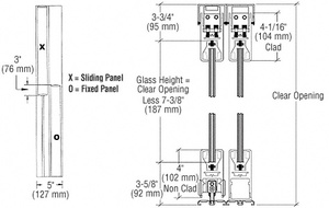 CRL Satin Anodized XO/OX Format Sliding Door Entrance System - 4" Top and Bottom Tapered Rail