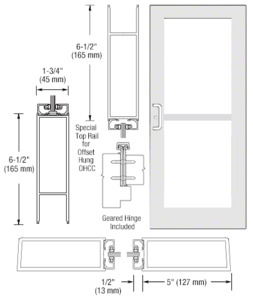 CRL-U.S. Aluminum White KYNAR® Paint Custom Single Series 550 Wide Stile Geared Hinge Entrance Door for Panic and Overhead Concealed Door Closer