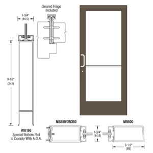 CRL-U.S. Aluminum Bronze Black Anodized 400 Series Medium Stile Active Leaf of Pair 3'0 x 7'0 Offset Hung with Geared Hinged Complete ADA Door(s) with Lock Indicator, Cyl Guard