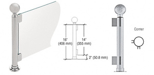 CRL Brushed Stainless 16" High 2" Round PP05 Elegant Series Counter/Partition Corner Post with Air Space