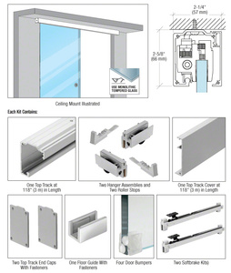 CRL285 Series Brushed Stainless Anodized Single Slider Kit for 1/2" Glass