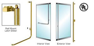 CRL-Blumcraft® Satin Brass Right Hand Reverse Rail Mount Retainer Plate "F" Exterior Balanced Door Panic Handle for 3/4" Glass