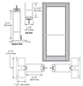 CRL-U.S. Aluminum Clear Anodized Custom Single Series 800 Durafront Medium Stile Center Pivot Entrance Door for Overhead Concealed Door Closer