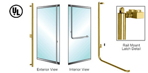 CRL-Blumcraft® Satin Brass Left Hand Reverse Rail Mount Retainer Plate "F" Exterior Balanced Door Panic Handle for 3/4" Glass