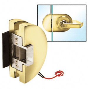 CRL Fail Secure Lever Lock Glass Keepers with Electric Strike - Polished Brass