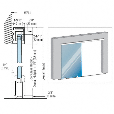 CRL Brushed Stainless GSDH1 Series Single Bottom Rolling Door Installation Assembly - 118"