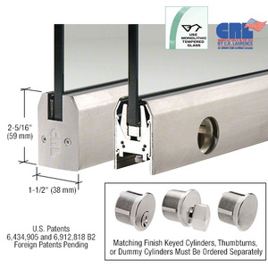 Brushed Stainless Low Profile Tapered DRS Door Patch Rail With Lock for 1/2" Glass - 8" Length