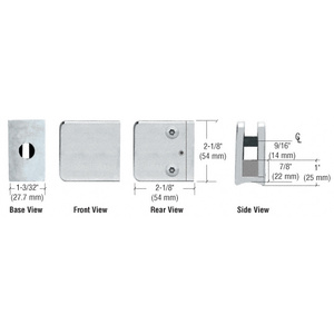 CRL Satin Stainless Z-Series  Large Square Glass Clamp for 3/8" Glass