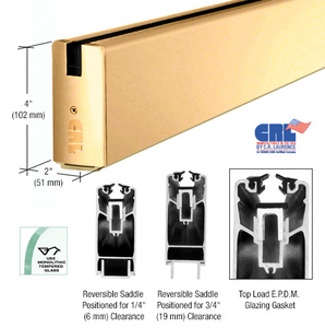 CRL Brite Gold Anodized 4" Custom Length Square Sidelite Rail for 3/8" and 1/2" Glass