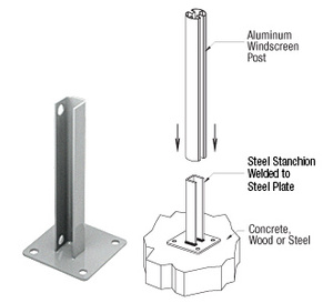 CRL Metallic Silver AWS Steel Stanchion for 180 Degree Round or Rectangular Center or End Posts