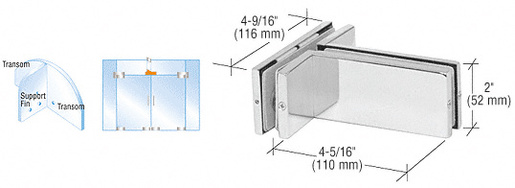 CRL Polished Stainless Transom Mounted Patch Connector with Support Fin Bracket