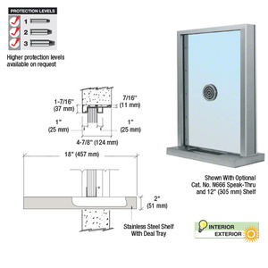 CRL Satin Anodized Aluminum Standard Inset Frame Exterior Glazed Exchange Window with 18" Shelf and Deal Tray