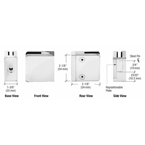 CRL Chrome Z-Series Square Type Flat Base Zinc Clamp for 3/8" and 1/2" Glass with Repositionable Plate