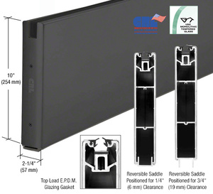 CRL Black Powder Coat 10" Custom Length Square Sidelite Rail for 5/8" or 3/4" Glass