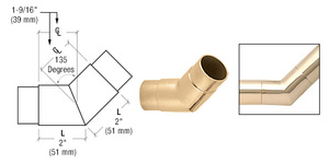 CRL Polished Brass 135 Degree Flush Angle for 2" Tubing