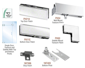 CRL Polished Stainless European Patch Door Kit for Use with Fixed Transom and One Sidelite - Without Lock