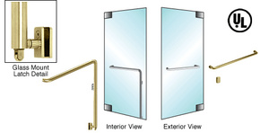 CRL-Blumcraft® Satin Brass Right Hand Reverse Glass Mount Retainer Plate "A" Exterior Bottom Securing Panic Handle