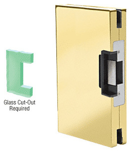 CRL Polished Brass 6" x 10" LH/RHR Custom Center Lock Glass Keeper With Deadlatch Electric Strike