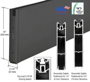 CRL Black Powder Coat 10" x 120" Length Square Sidelite Rail for 5/8" or 3/4" Glass