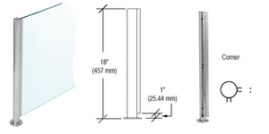 CRL Brushed Stainless 18" x 1" SBPP08 Slimline Series Round Corner Partition Post