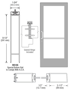 CRL-U.S. Aluminum Clear Anodized 400 Series Medium Stile Active Leaf of Pair 3'0 x 7'0 Offset Hung with Geared Hinged Complete Door for 1" Glass with Standard MS Lock and Bottom Rail
