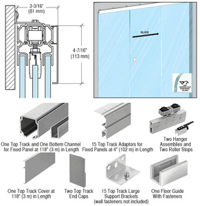 CRL70 Satin Anodized Series Single Sliding Door with Two Fixed Panels Wall Mount Kit