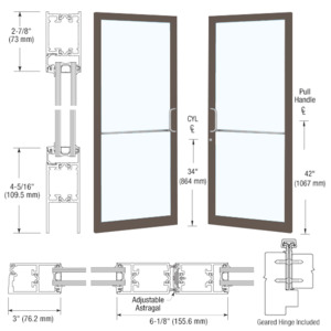CRL-U.S. Aluminum Dark Bronze/Black Anodized Class 1 Custom Pair Series 250T Narrow Stile Geared Hinge Thermal Entrance Doors for Surface Mount Door Closers