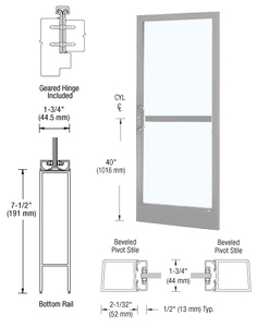 CRL-U.S. Aluminum Clear Anodized Custom Single Series 250 Narrow Stile Geared Hinge Entrance Door with Panic for Surface Mount Door Closer