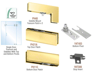 CRL Satin Brass European Patch Door Kit for Use with Fixed Transom and Two Sidelites - Without Lock