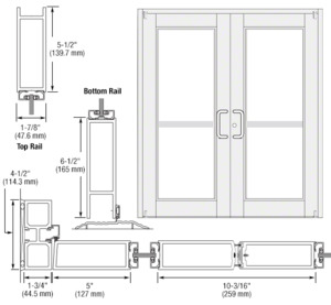 CRL-U.S. Aluminum White KYNAR® Paint Custom Pair Series 850 Durafront Wide Stile Offset Pivot Entrance Doors for Panics and Surface Mount Door Closers