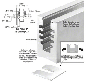 CRL B5A Series Mill 120" Square Base Shoe Fascia Mount Drilled for 1/2" Glass