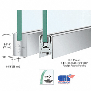 CRL Satin Anodized 1/2" Glass Low Profile Square Door Rail Without Lock - 35-3/4" Length