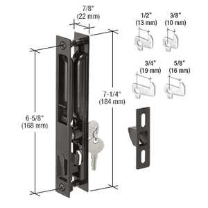 CRL Black Keyed Flush Mount Sliding Glass Door Latch With 6-5/8" Screw Holes and 4 Hook Assortment