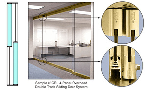 CRL Polished Brass 2-Panel Overhead Double Track Sliding Door System