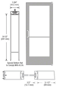 CRL-U.S. Aluminum Clear Anodized 400 Series Medium Stile Active Leaf of Pair 3'0 x 7'0 Offset Hung with Pivots for Surf Mount Closer Complete Door Std. Lock and 9-1/2" Bottom Rail