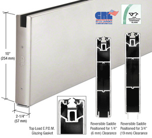 CRL Satin Anodized 10" x Custom Length Square Sidelite Rail for 5/8" or 3/4" Glass