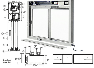CRL Satin Anodized Custom Size All Electric Fully Automatic Deluxe Sliding Service Window XO or OX With Stainless Steel Sill