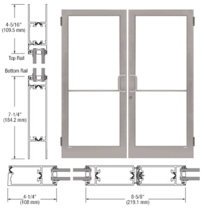 CRL-U.S. Aluminum Clear Anodized Class 1 Custom Pair Series 400T Thermal Medium Stile Butt Hinge Entrance Door for Overhead Concealed Door Closers