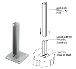 CRL Metallic Silver AWS Steel Stanchion for 135 Degree Rectangular Center Posts