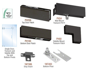 CRL Matte Black North American Patch Door Kit for Use With Fixed Transom and One Sidelite - Without Lock