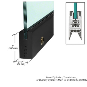 CRL Matte Black 1/2" Glass 4" Square Door Rail With Lock - 35-3/4" Length