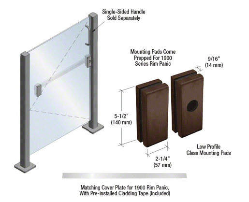 CRL Dark Bronze Low Profile Glass Mounting Pads for 1900 Series Rim Panic