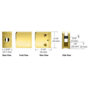 CRL Polished Brass Z-Series Large Square Clamp for 3/8" Glass