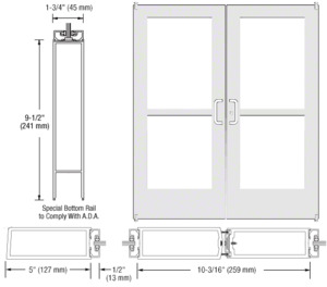 CRL-U.S. Aluminum White KYNAR® Paint Custom Pair Series 550 Wide Stile Offset Pivot Entrance Door With Panics for Surface Mount Door Closers