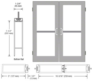 CRL-U.S. Aluminum Clear Anodized Custom Size Pair Series 550 Wide Stile Butt Hinge Entrance Door With Panics for Surface Mount Door Closers