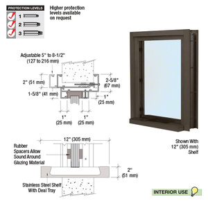 CRL Dark Bronze Aluminum Clamp-On Frame Interior Glazed Exchange Window with 12" Shelf and Deal Tray