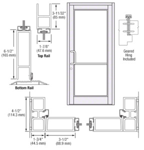 CRL-U.S. Aluminum White KYNAR® Paint Custom Single Series 800 Durafront Medium Stile Geared Hinge Entrance Door for Surface Mount Door Closer