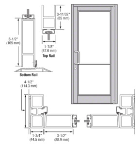 CRL-U.S. Aluminum Clear Anodized Custom Single Series 800 Durafront Medium Stile Offset Pivot Entrance Door for Surface Mount Door Closer