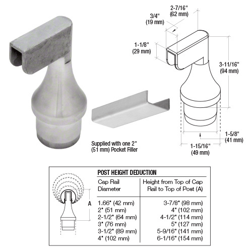CRL 316 Brushed Stainless CRS Top Rail Adaptor for End Posts